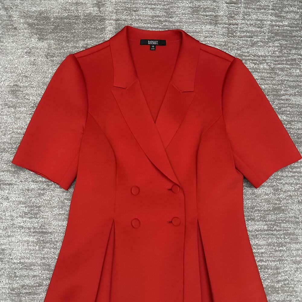 Badgley Mischka Dress Womens 16 Red Fit & Flare Jacket Pleated Short Sleeve - Picture 2 of 13